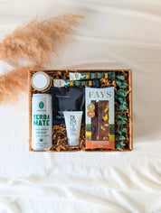 Boîte cadeau corporative prompt rétablissement avec chocolat, yerba maté et soins réconfortants québécois